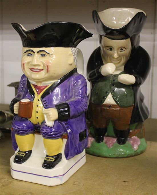 Two reproduction Staffordshire pottery Toby jugs